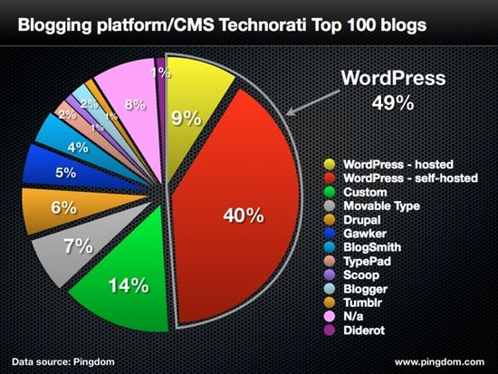 دۇنيادىكى 100چوڭ بىلوگ ئىچىدە 49ى WordPress نى ئىشلىتىدىكەن