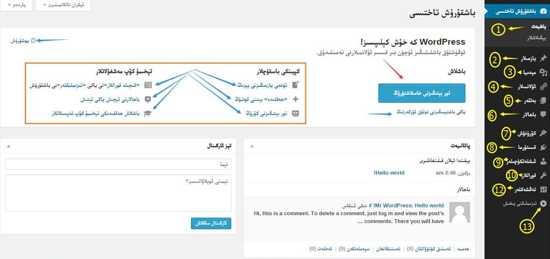 wordpress نىڭ باشقۇرۇش بېتى بىلەن تونۇشۇش